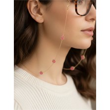 Otio Eyewear Kadın Gözlük Zinciri, 70 cm Paslanmaz Çelik Yonca Detaylı , Numaralı ve Güneş Gözlüğü Askısı