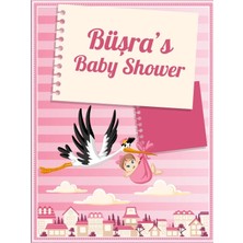 Reysa Tasarım Pembe Çzigli Leylek Temalı Baby Shower Afişi 35X50 cm