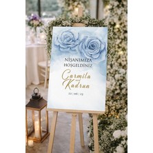 Reysa Tasarım Mavi Güllü Düğün, Nişan ve Söz Karşılama Panosu – 50X70 cm