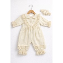 Kardeşler Bebe Yakalı Dantelli Kız Bebek Çıtçıtlı Tulum ve Saç Bandı