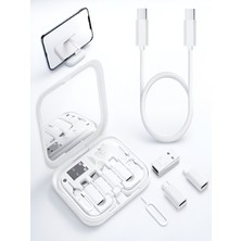 ÇELİKWORK Aynalı, Standlı 8-in-1 Çok İşlevli Seyahat Seti - Type-C, USB, Micro, Lightning Port Çevirici