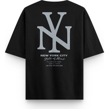 Overoz New York City Sırt Baskılı Yarı Oversize Unisex Siyah Tshirt 1384