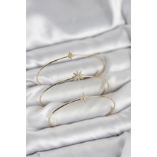 Solenya Zirkon Taşlı Kutup Yıldızı Model Gold Renk 3'lü Kadın Bileklik Kombini