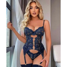 Tudik Collection For Dreams 8465 Dantelli Kalp Aksesuar Detaylı Jartiyerli Büstiyer Çorap Takım