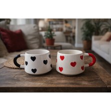 Nivra Grup (2'li Set) El Yapımı Seramik Kupa Bardak –kalp Desenli Kahve & Çay Kupası 190 ml