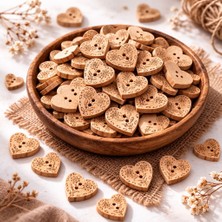 İğne İzi 12 mm Ahşap Kalp Düğme 50 Adet – Desenli Doğal Ahşap Dikiş Düğmesi