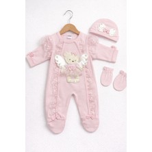 Kardeşler Bebe Dantelli Kanatlı Ayıcık Figürlü Kız Bebek Patikli Tulum Takımı