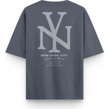 Overoz New York City Sırt Baskılı Yarı Oversize Unisex Füme Tshirt 1384