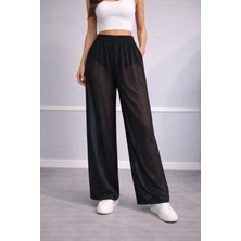 İnce Moda Giyim Kadın Transparan Bol Paça Pantolon – Lastikli Yüksek Bel Yazlık Model