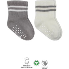 SHC4200 Çemberli Kaymaz Soket Çorap 2'li BS10125 Gri Ekru