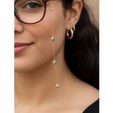 Otio Eyewear Kadın Gözlük Zinciri 70 cm Paslanmaz Çelik Minimalist Nazar Boncuklu, Numaralı ve Güneş Gözlüğü Ipi