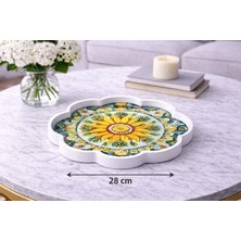 Zucci Home 28 cm  Desenli Küçük Cam Dekoratif Tepsi | Akdeniz Esintisi | Shine Solaria Art |  Renkli Çiçek Motifli Orta Sehpa & Sunum Tepsisi