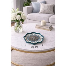 Zucci Home 28 cm Desenli Küçük Cam Dekoratif Tepsi | Akdeniz Esintisi | Shine Aureus Blue | Renkli Çiçek Motifli Orta Sehpa & Sunum Tepsisi