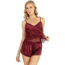 Beruflic Bordo Saten Şort Takımı 9209