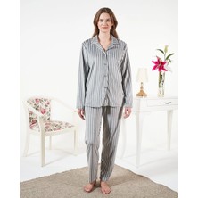 Tudik Collection Estiva 25360 Gömlek Yaka Çizgili Kadife Pijama Takımı