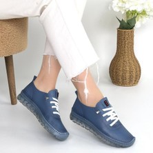 SEPET365 Jiten Mavi Deri Bağcıklı Spor Ayakkabı