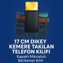 Norino Dikey Kapaklı Mıknatıslı 17 cm Kemere Takılan Suni Deri Telefon Kılıfı (17×8 Cm) MSK02