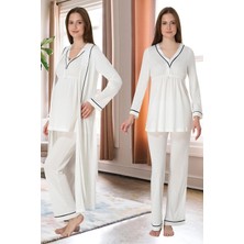 Tudik Collection Effortt 4054 Biye Detaylı Sabahlıklı Lohusa Pijama Takımı