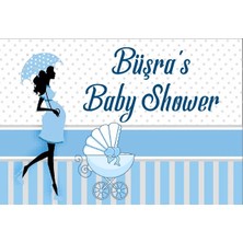 Reysa Tasarım Mavi Hamile Bayan ve Bebek Arabası Temalı Baby Shower Afişi 70X100 cm