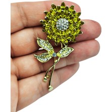 BB Bi Butik Shop Işıltılı Ayçiçeği Tasarım Taşlı Broş – Zarif Çiçek Figürlü Yaka Iğnesi