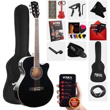 Midex XC-300XBK-EQ Profesyonel Siyah Elektro Akustik Gitar 4/4 Yetişkin Üst Segment (Çanta Capo Askı Jak Kablo Pena)