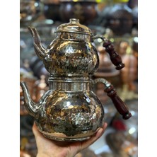 Maraş Bakırcılık - 3 Litre Kalın Bakır El Yapımı Çaydanlık – Içi Kalaylı Dışı Nikel Kaplama, Dövme Desenli