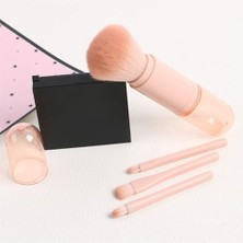 Data Store Küçük Makyaj Fırça Seti, Geri Çekilebilir Mini Yüz Kozmetik Fırça Seti, 4'ü 1 Arada Taşınabilir Seyahat Tam Fonksiyonlu Kozmetik Fırça Seti, Vurgu Göz Fondöten Karıştırma Pudra Fırçası (Pembe)