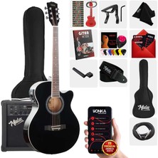 Midex XC-300XBK-AMP Profesyonel AMFİLİ Siyah Elektro Akustik Gitar (Amfi Çanta Capo Askı Jak Kablo Pena)