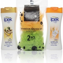 Banyo Duş Bakım Seti: 2'li Ipek Şampuan 480 ml (Orkide + Yağ Hazinesi) & Greenleaves 2'li Banyo Lifi