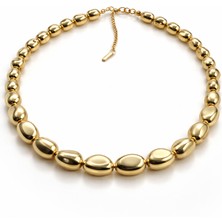 Çelik Inci Form Gold Kolye  Model 3 - Parlak Boncuk Tasarım | Kararmaz & Şık Günlük Kadın Kolyesi