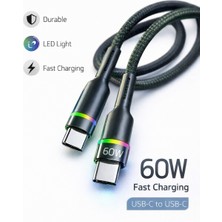 Ebotek Sbz Apple 60W Iphone 15 - 16 - 17 Pro Max Uyumlu Rgb LED Işıklı Hasır Type-C Hızlı Şarj Kablosu