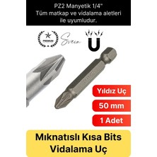 Svein #bitsuç 50 mm Mıknatıslı Yıldız Vidalama Bits Uç Pz2 Manyetik 1/4" Şarjlı Matkap Ucu Kısa Boy 1 Adet
