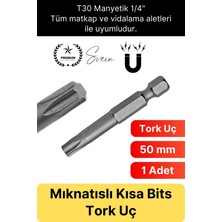 Svein #bitsuç Mıknatıslı 50 mm Torks Vidalama Bits Uç T30 Manyetik 1/4" Şarjlı Matkap Ucu Kısa Boy 1 Adet