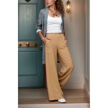 Bacc Bej Keten Beli Lastikli Salaş Pantolon BCBSK-25700-2933