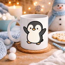 Sevimli Penguen Tasarımlı Porselen Kupa Model 106 - Kış Temalı Tatlı Kahve Kupası , Hediye Fikri