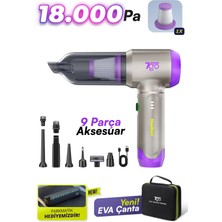 7go 7gab-02 Kablosuz Araç Içi Süpürge | 18.000PA Güçlü Emiş | Fırçasız Motor | 6000MAH Batarya | Toz Üfleme & Vakum 2’si 1 Arada