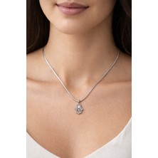 Zirkon Taşlı Hamsa Fatma Eli Çelik Kolye Model 1 - Kararmaz, Alerji Yapmaz Zarif Kadın Kolyesi