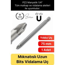 Svein #bitsuç Mıknatıslı 75 mm Yıldız Vidalama Bits Uç Pz2 Manyetik 1/4" Şarjlı Matkap Ucu Uzun Boy 1 Adet