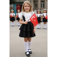 Parla Kids Kız Çocuk Helen Siyah Askılı Jile 23 Nisan 29 Ekim Gösteri Kıyafeti Elbise Ekru Dantel Kısa Kollu Bluz Abiye Takım