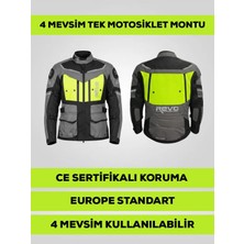 Revo Stork Neon Sarı 4 Mevsim Unisex Motosiklet Montu CE Korumalı Reflektörlü