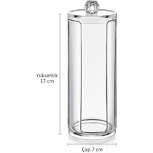 Data Store Şeffaf Kapaklı Akrilik Tekli Pamukluk Organizer – 17 cm Silindirik Makyaj Pamuğu Saklama Kutusu, Hijyenik ve Şık Düzenleyici