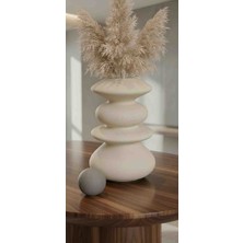 Modern Tasarım Seramik Vazo - 23 cm Büyük Boy Dekoratif Obje - Pampas ve Çiçek Vazosu