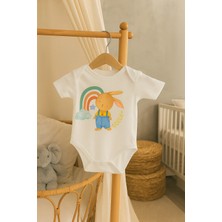 Moda Lime Bebek Body - Gökkuşağı ve Tavşan Desenli Organik Pamuk Tulum