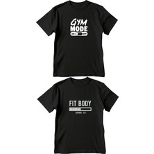 Machi Makiteks Siyah Unisex Gym Mode On Fit Body Baskılı Pamuklu Fitness Antrenman Spor T-Shirt