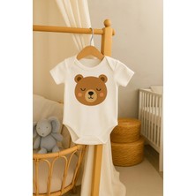 Moda Lime Bebek Tulum Organik Pamuk - Sevimli Ayı Desenli Kısa Kollu Body