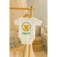 Moda Lime Kişiye Özel Bebek Body - Ayı Figürü ve Yaprak Çelenk Desenli Isimli Tulum