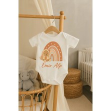 Moda Lime Kişiye Özel Bebek Body - Gökkuşağı ve Ayıcık Desenli Isimli Organik Pamuk Tulum