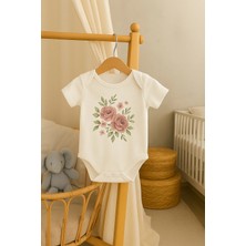 Moda Lime Kız Bebek Tulum Organik Pamuk - Çiçek Desenli Kısa Kollu Body