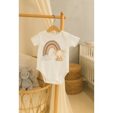 Moda Lime Bebek Body - Gökkuşağı ve Sevimli Fil Desenli Organik Pamuk Tulum