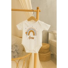 Moda Lime Kişiye Özel Bebek Body - Gökkuşağı Desenli Isimli Organik Pamuk Tulum